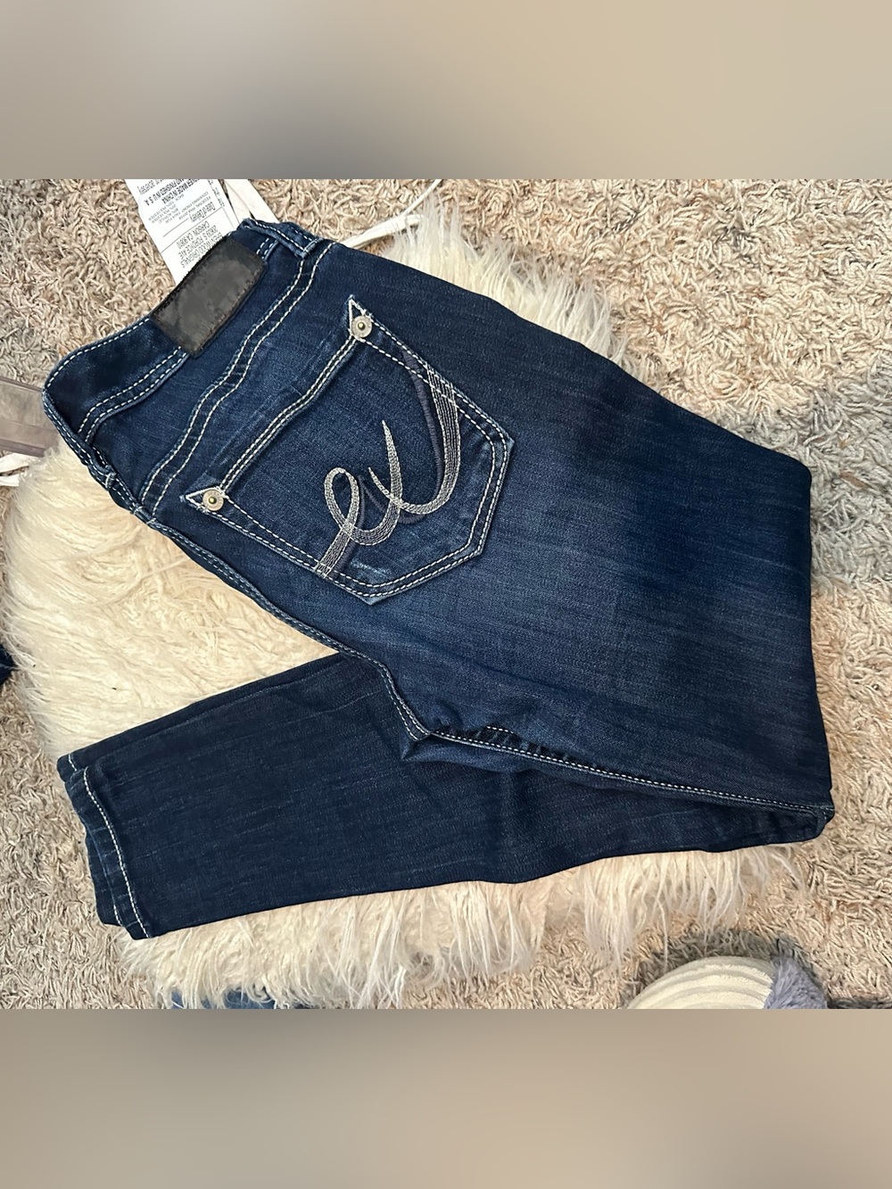 Express Dark Blue Skinny Jeans with Embroidered Back Pocket